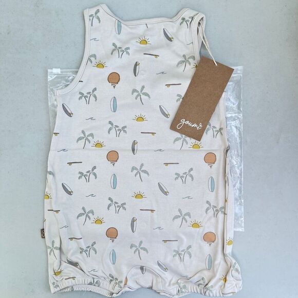 NWT Goumi Kids Surfs Up Romper SZ 2-3T One Piece Bamboo Organic Toddler Short - Picture 2 of 3